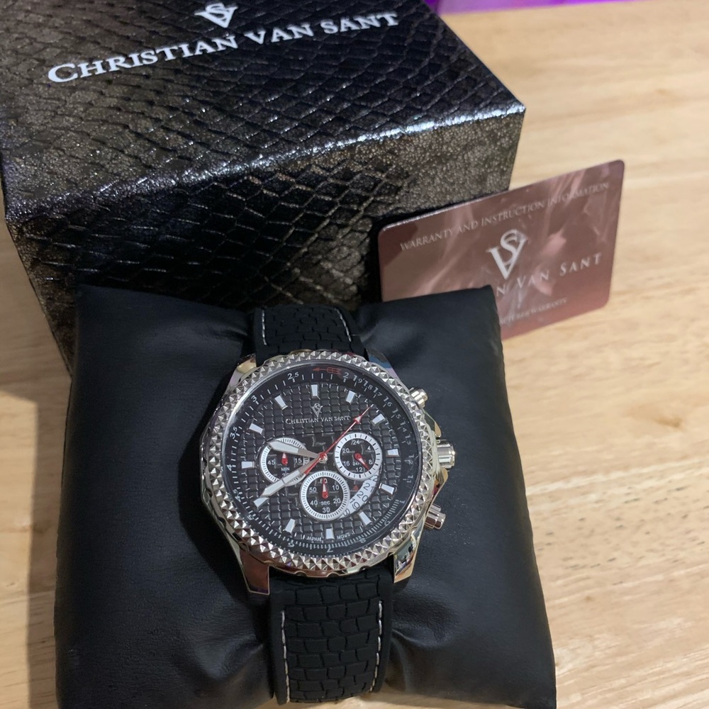 Christian Van Sant Sport Retrograde Chronograph Watch Black Like New in Box